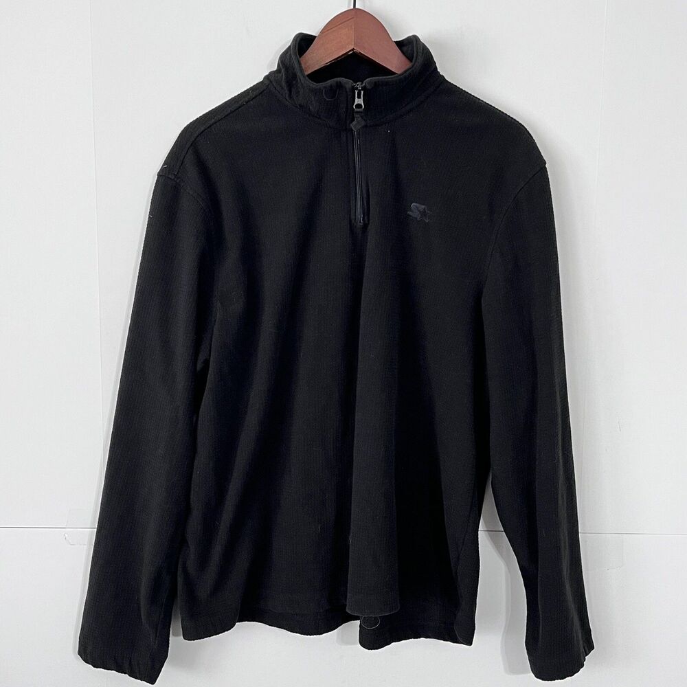 Starter Mens Waffle Knit Jacket Size l Black 1/4 Zip Jumper Pull Over